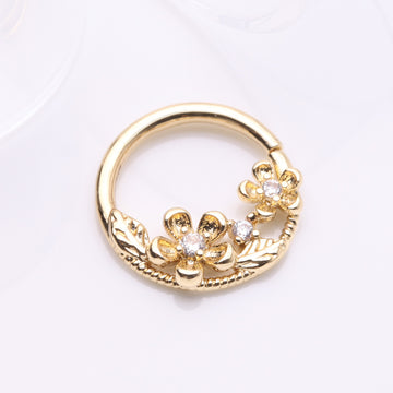 Detail View 1 of Golden Flower Garden Sparkle Bendable Hoop Ring-Clear Gem